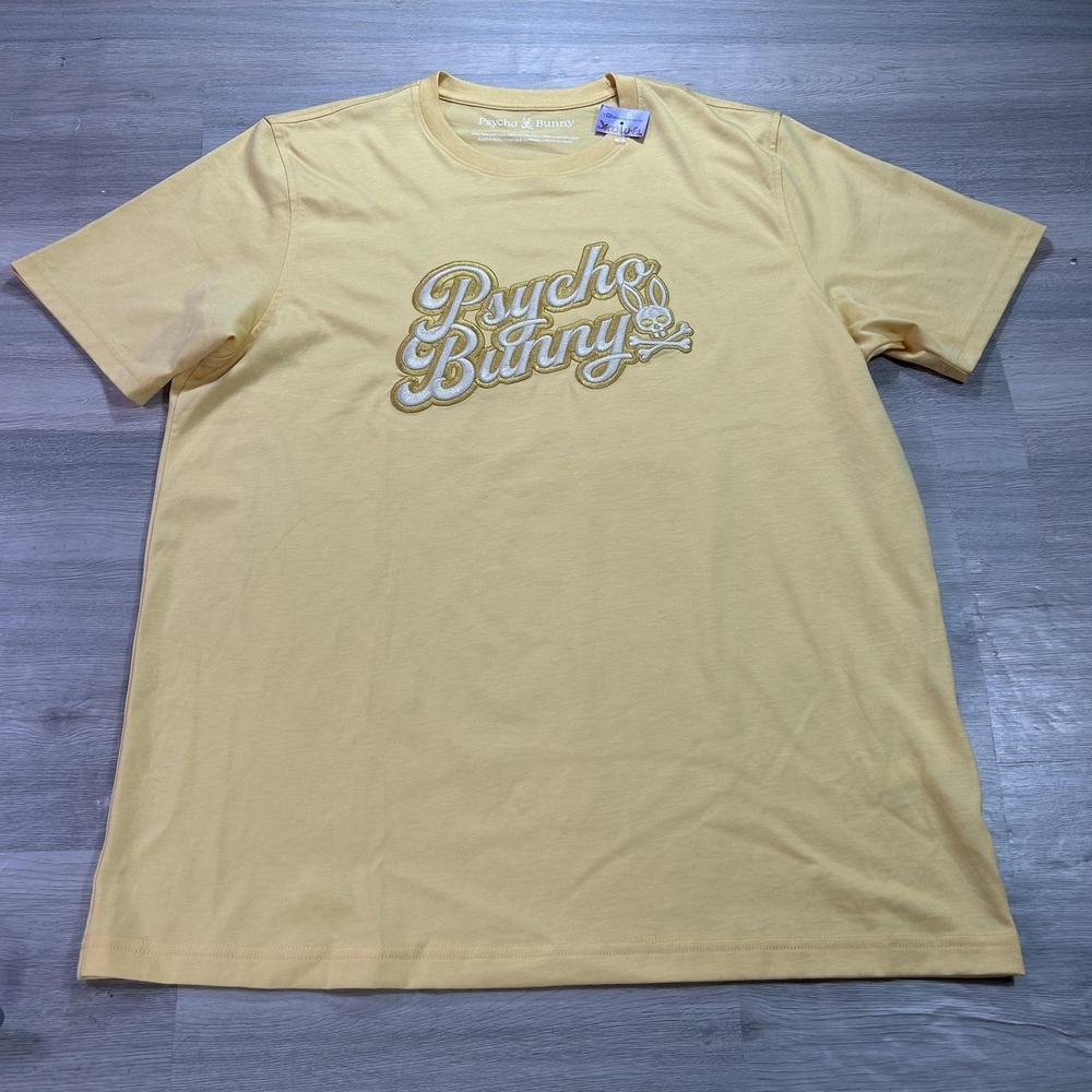 NEW Psycho Bunny‎ Shirt Mens 3XL Yellow Script Logo Pima Cotton Graphic Tee
